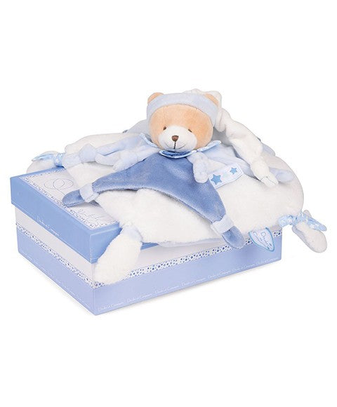 Doudou plat ours Petit chou - Bleu - 27 cm