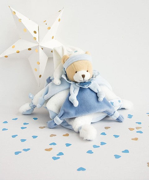 Doudou plat ours Petit chou - Bleu - 27 cm