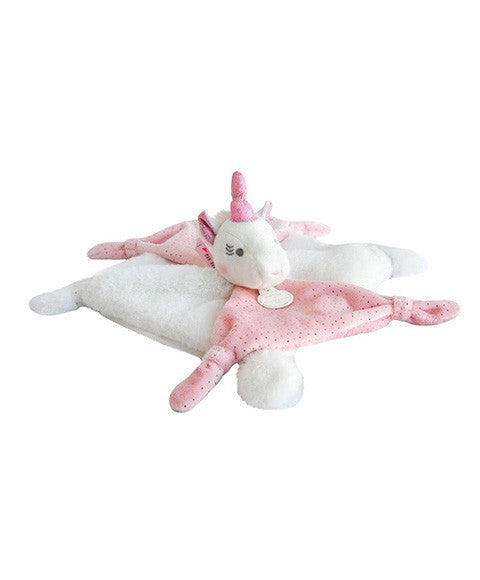 Doudou plat Licorne rose - 22 cm