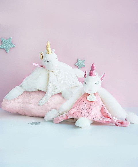 Doudou plat Licorne rose - 22 cm